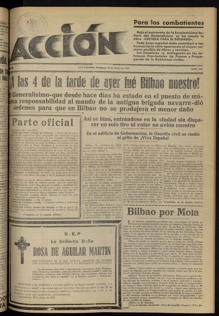 Miniatura de Acción (Las Palmas de Gran Canaria) del 20 de junio de 1937, nº 649