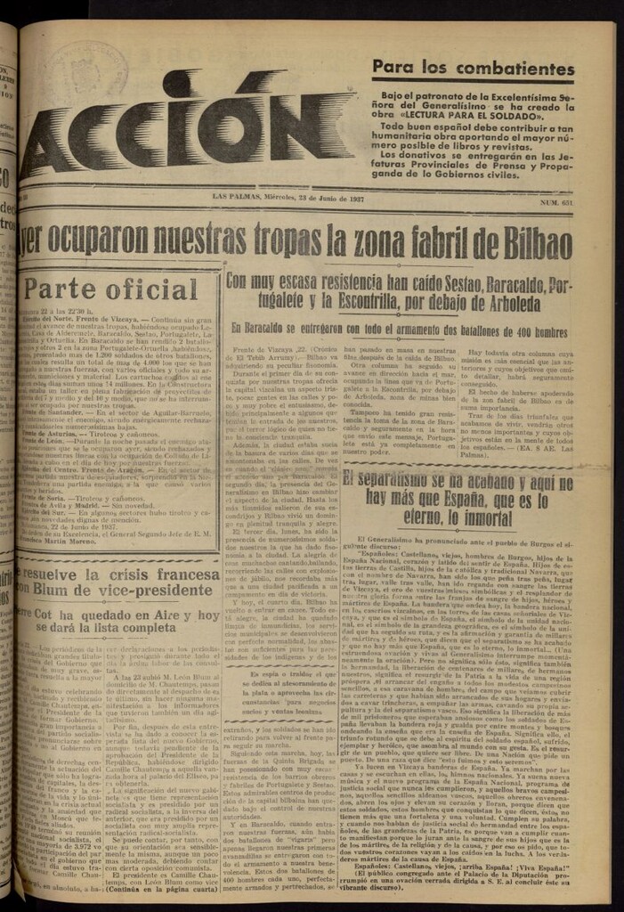 Miniatura de Acción (Las Palmas de Gran Canaria) del 23 de junio de 1937, nº 651
