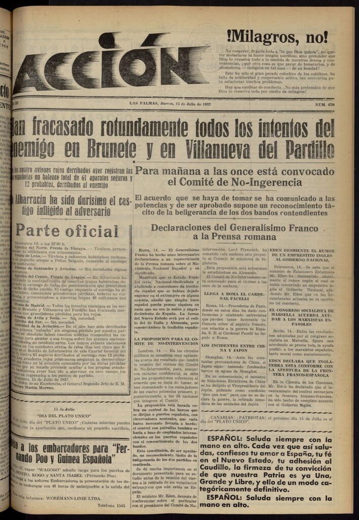 Miniatura de Acción (Las Palmas de Gran Canaria) del 15 de julio de 1937, nº 670