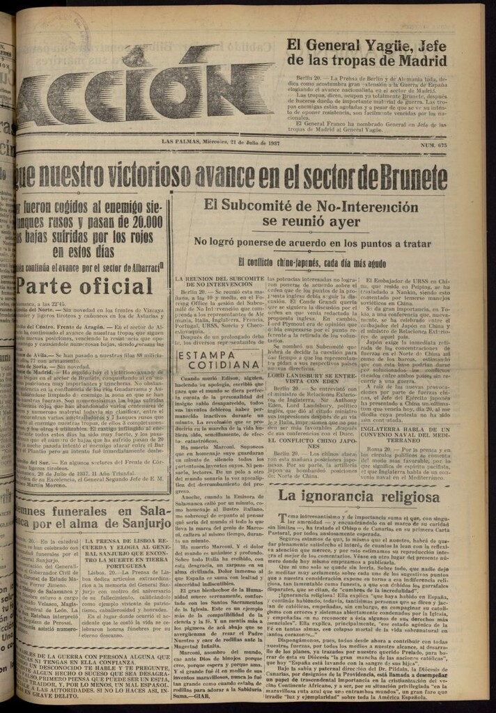Miniatura de Acción (Las Palmas de Gran Canaria) del 21 de julio de 1937, nº 675