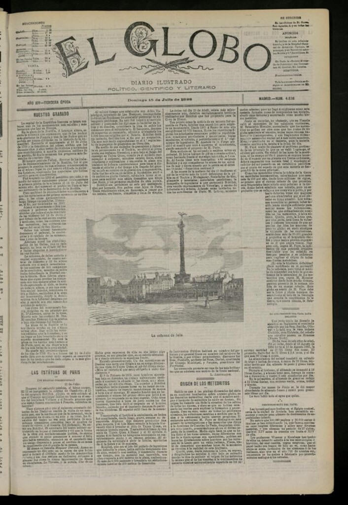 Miniatura de El Globo : diario ilustrado del 15 de julio de 1888