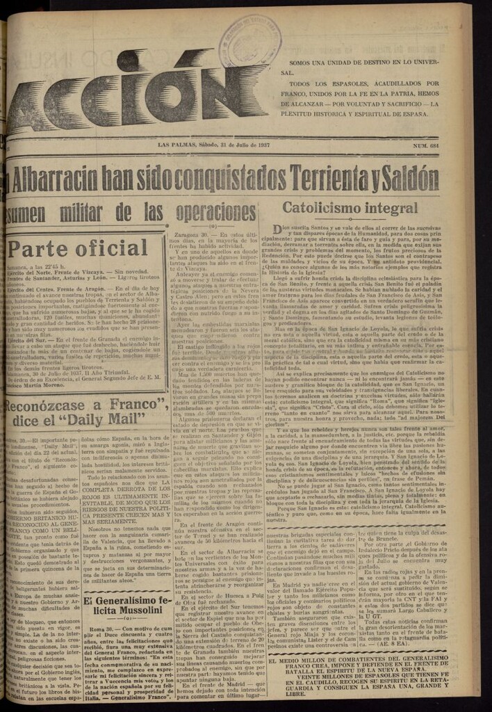 Miniatura de Acción (Las Palmas de Gran Canaria) del 31 de julio de 1937, nº 684
