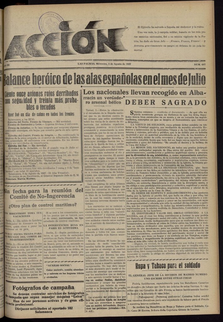 Miniatura de Acción (Las Palmas de Gran Canaria) del 4 de agosto de 1937, nº 687