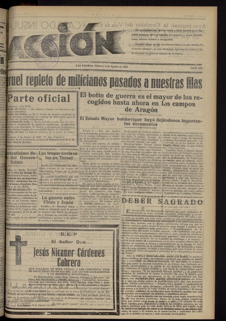 Miniatura de Acción (Las Palmas de Gran Canaria) del 6 de agosto de 1937, nº 689