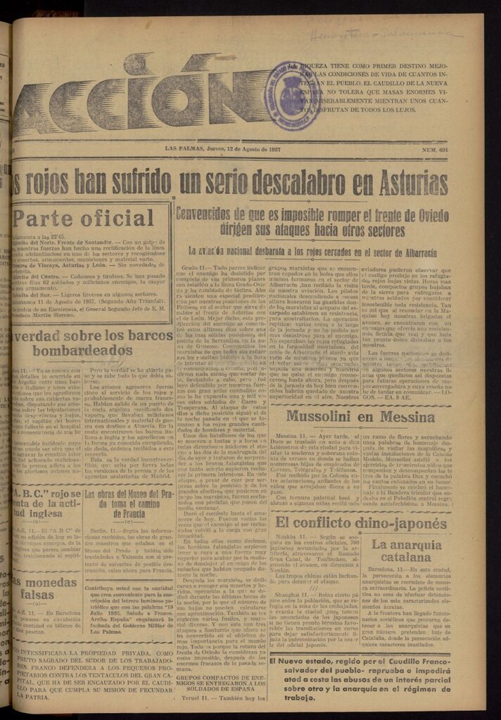 Miniatura de Acción (Las Palmas de Gran Canaria) del 12 de agosto de 1937, nº 694