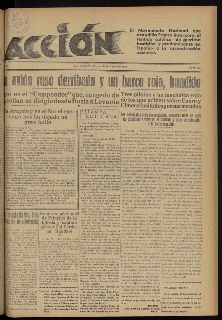 Miniatura de Acción (Las Palmas de Gran Canaria) del 13 de agosto de 1937, nº 695