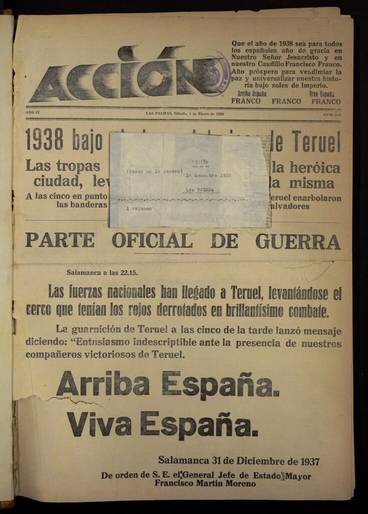 Miniatura de Acción (Las Palmas de Gran Canaria) del 1 de enero de 1938, nº 816