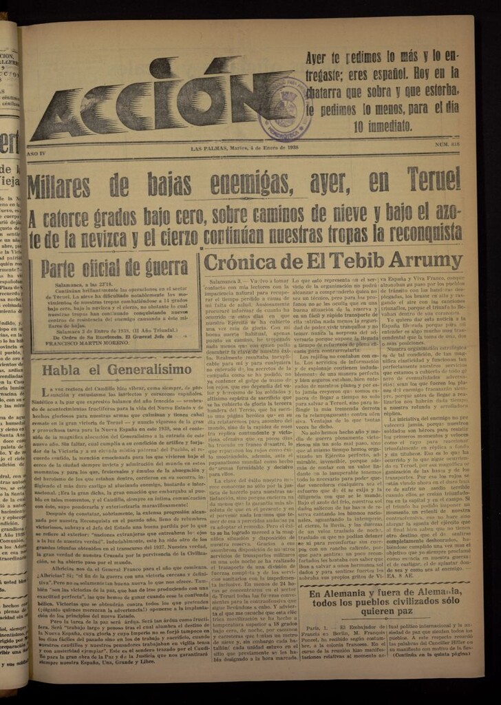 Miniatura de Acción (Las Palmas de Gran Canaria) del 4 de enero de 1938, nº 818