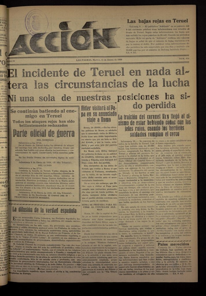 Miniatura de Acción (Las Palmas de Gran Canaria) del 11 de enero de 1938, nº 824