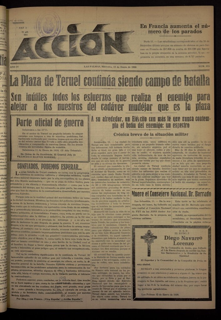 Miniatura de Acción (Las Palmas de Gran Canaria) del 12 de enero de 1938, nº 825