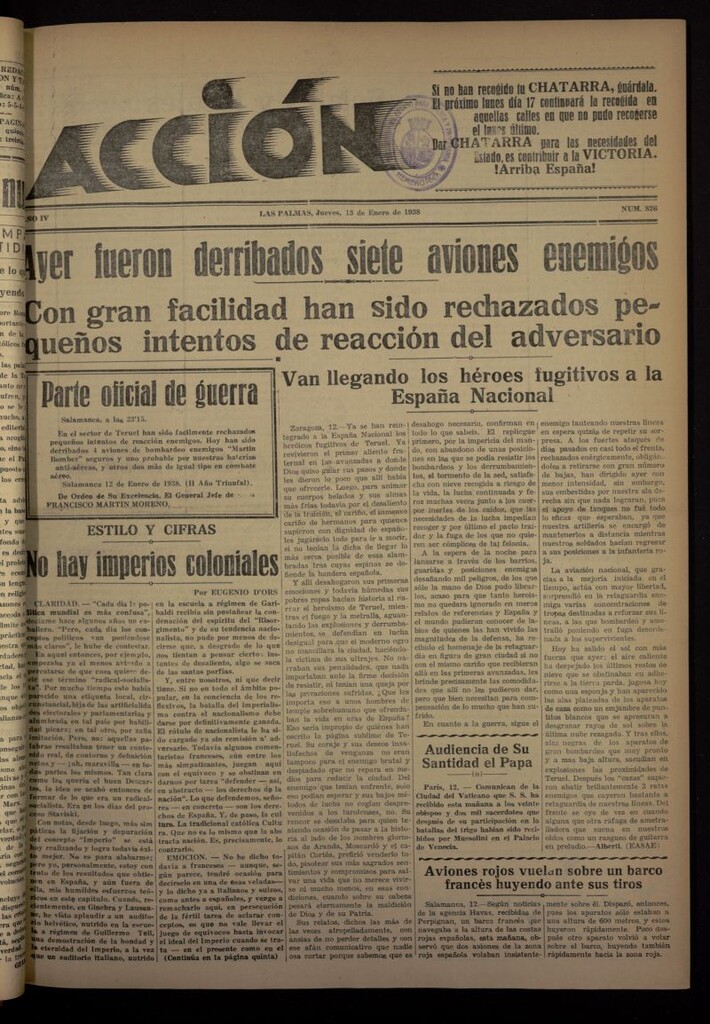 Miniatura de Acción (Las Palmas de Gran Canaria) del 13 de enero de 1938, nº 826