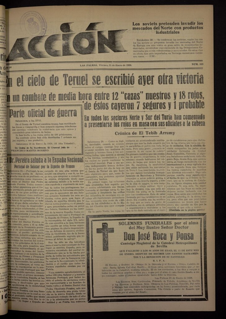 Miniatura de Acción (Las Palmas de Gran Canaria) del 21 de enero de 1938, nº 833