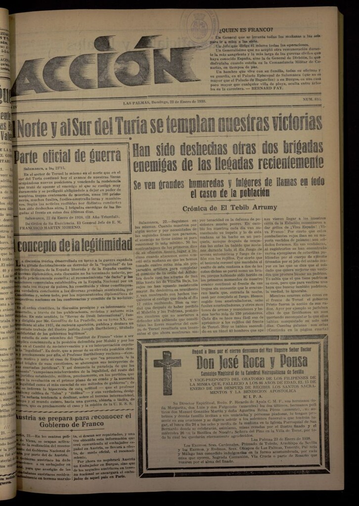 Miniatura de Acción (Las Palmas de Gran Canaria) del 23 de enero de 1938, nº 835