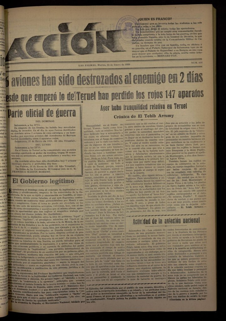 Miniatura de Acción (Las Palmas de Gran Canaria) del 25 de enero de 1938, nº 836