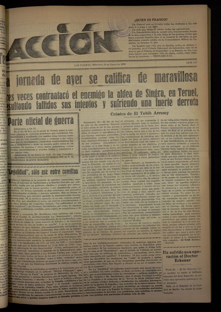 Miniatura de Acción (Las Palmas de Gran Canaria) del 26 de enero de 1938, nº 837