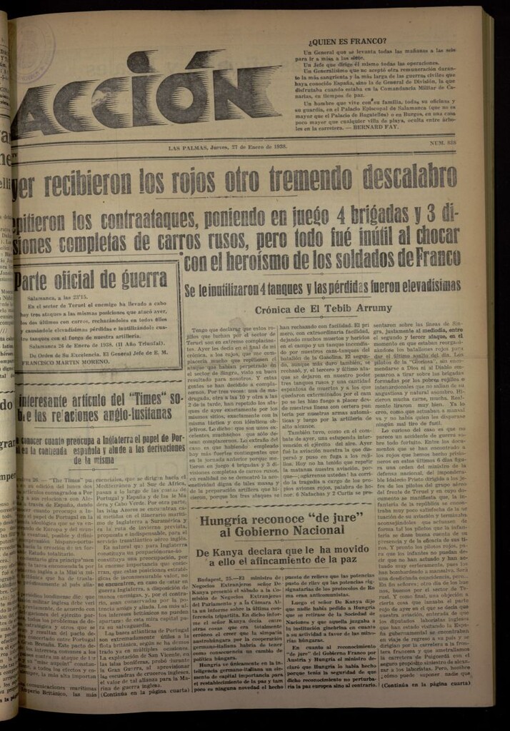 Miniatura de Acción (Las Palmas de Gran Canaria) del 27 de enero de 1938, nº 838