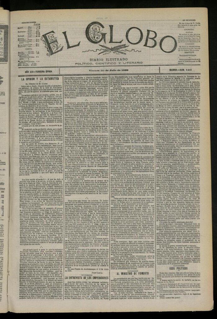 Miniatura de El Globo : diario ilustrado del 20 de julio de 1888
