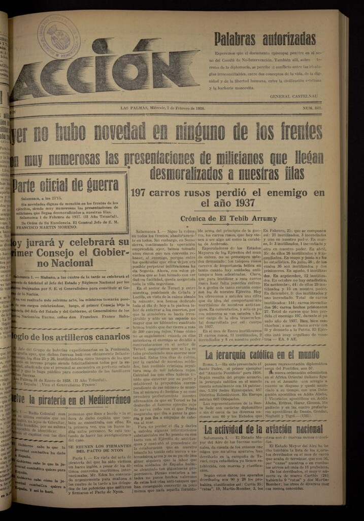 Miniatura de Acción (Las Palmas de Gran Canaria) del 2 de febrero de 1938, nº 842