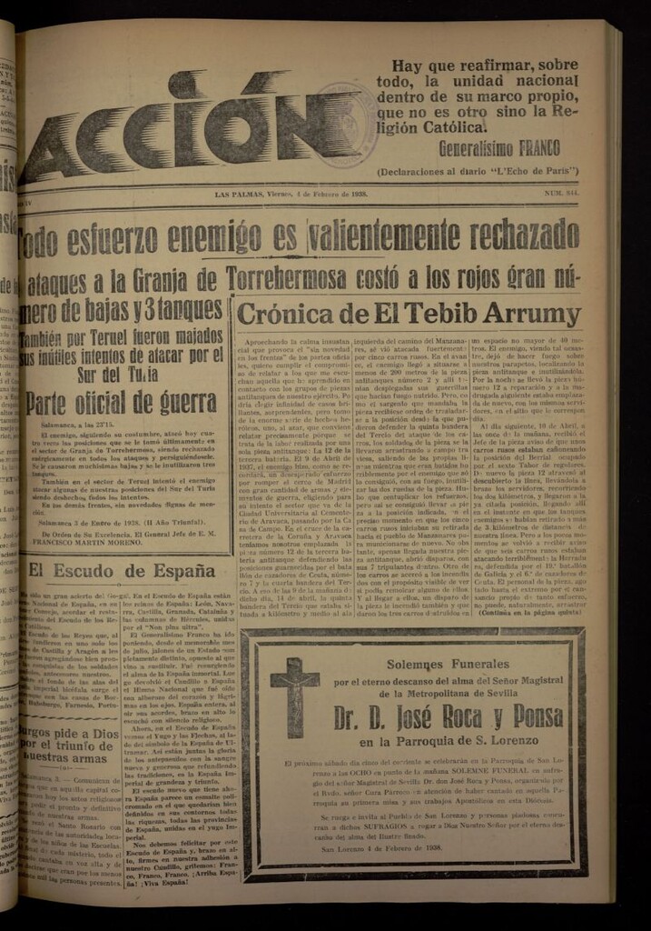 Miniatura de Acción (Las Palmas de Gran Canaria) del 4 de febrero de 1938, nº 844