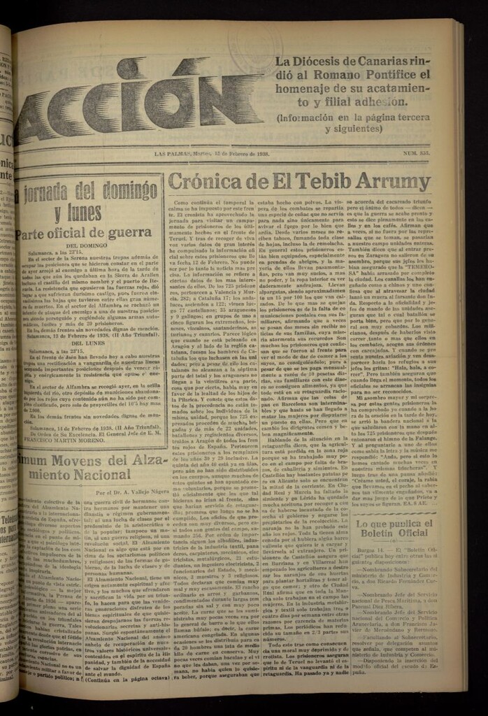 Miniatura de Acción (Las Palmas de Gran Canaria) del 15 de febrero de 1938, nº 853