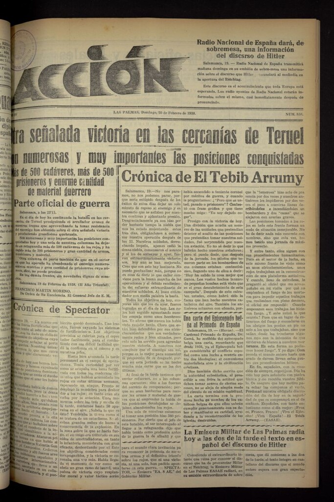 Miniatura de Acción (Las Palmas de Gran Canaria) del 20 de febrero de 1938, nº 858