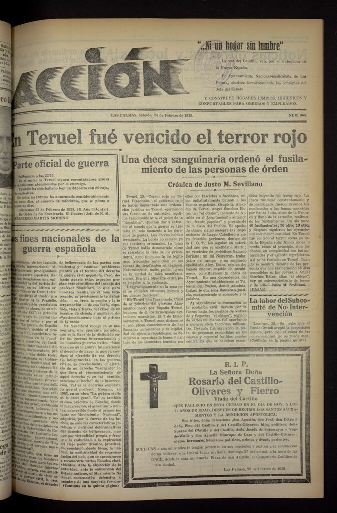 Miniatura de Acción (Las Palmas de Gran Canaria) del 26 de febrero de 1938, nº 863