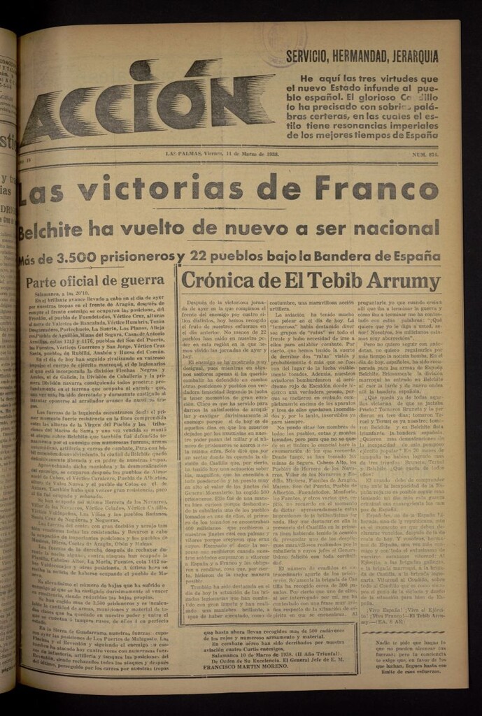 Miniatura de Acción (Las Palmas de Gran Canaria) del 11 de marzo de 1938, nº 874