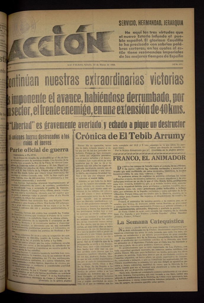 Miniatura de Acción (Las Palmas de Gran Canaria) del 12 de marzo de 1938, nº 875