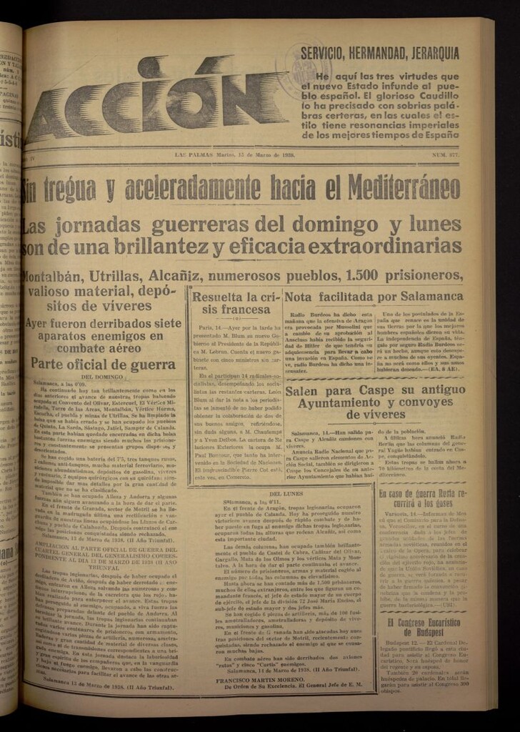 Miniatura de Acción (Las Palmas de Gran Canaria) del 15 de marzo de 1938, nº 877