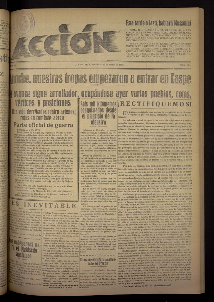 Miniatura de Acción (Las Palmas de Gran Canaria) del 16 de marzo de 1938, nº 878