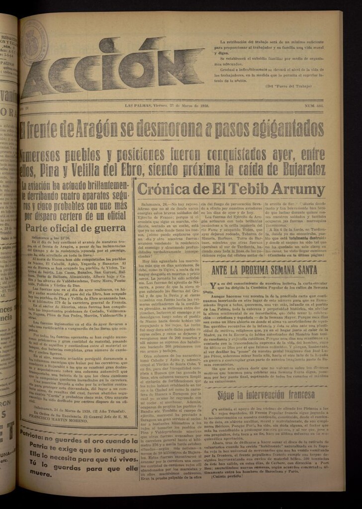 Miniatura de Acción (Las Palmas de Gran Canaria) del 25 de marzo de 1938, nº 886