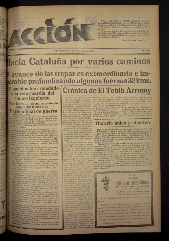 Miniatura de Acción (Las Palmas de Gran Canaria) del 27 de marzo de 1938, nº 888
