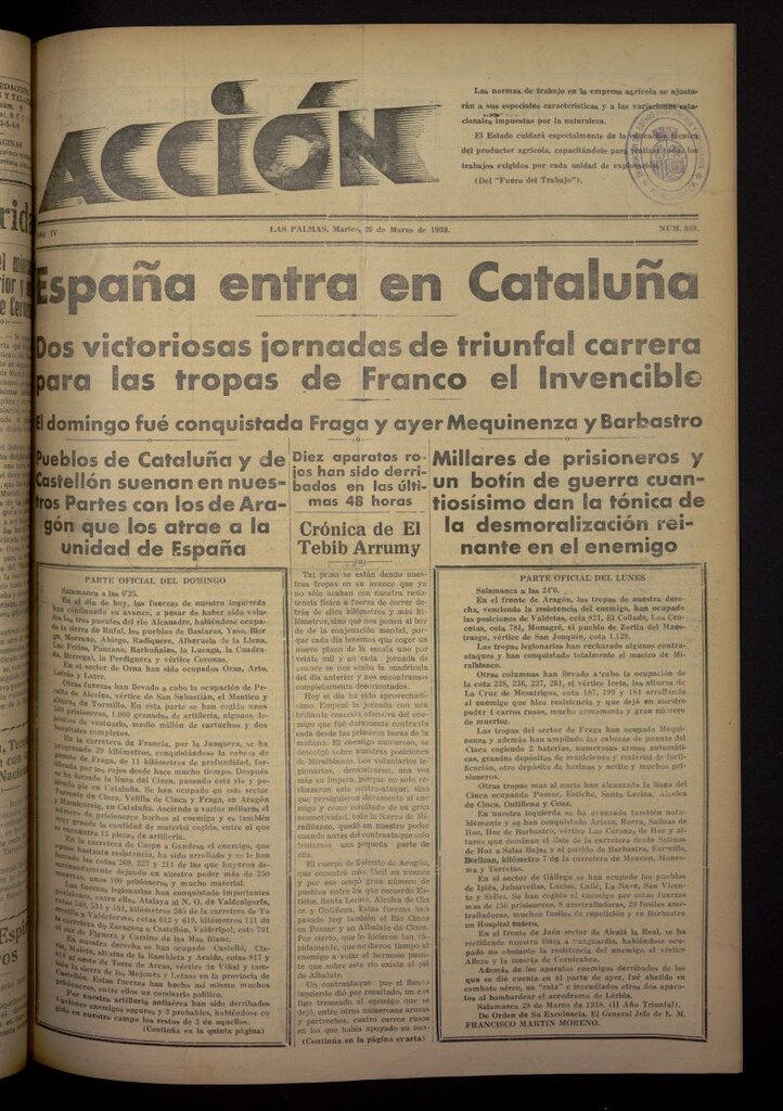 Miniatura de Acción (Las Palmas de Gran Canaria) del 29 de marzo de 1938, nº 889