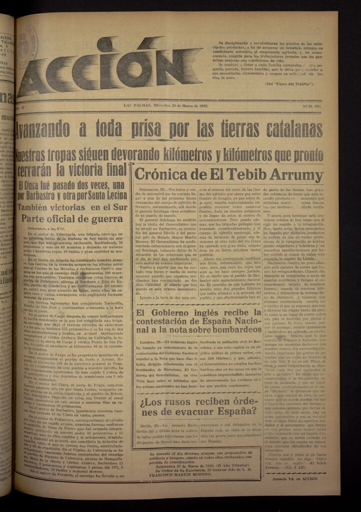 Miniatura de Acción (Las Palmas de Gran Canaria) del 30 de marzo de 1938, nº 890