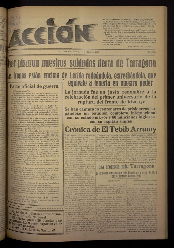 Miniatura de Acción (Las Palmas de Gran Canaria) del 1 de abril de 1938, nº 892
