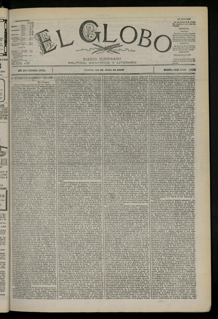 Miniatura de El Globo : diario ilustrado del 26 de julio de 1888