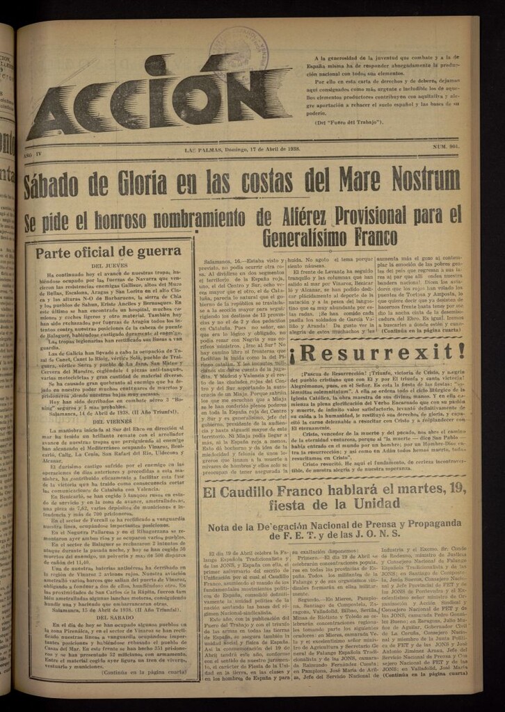 Miniatura de Acción (Las Palmas de Gran Canaria) del 17 de abril de 1938, nº 904