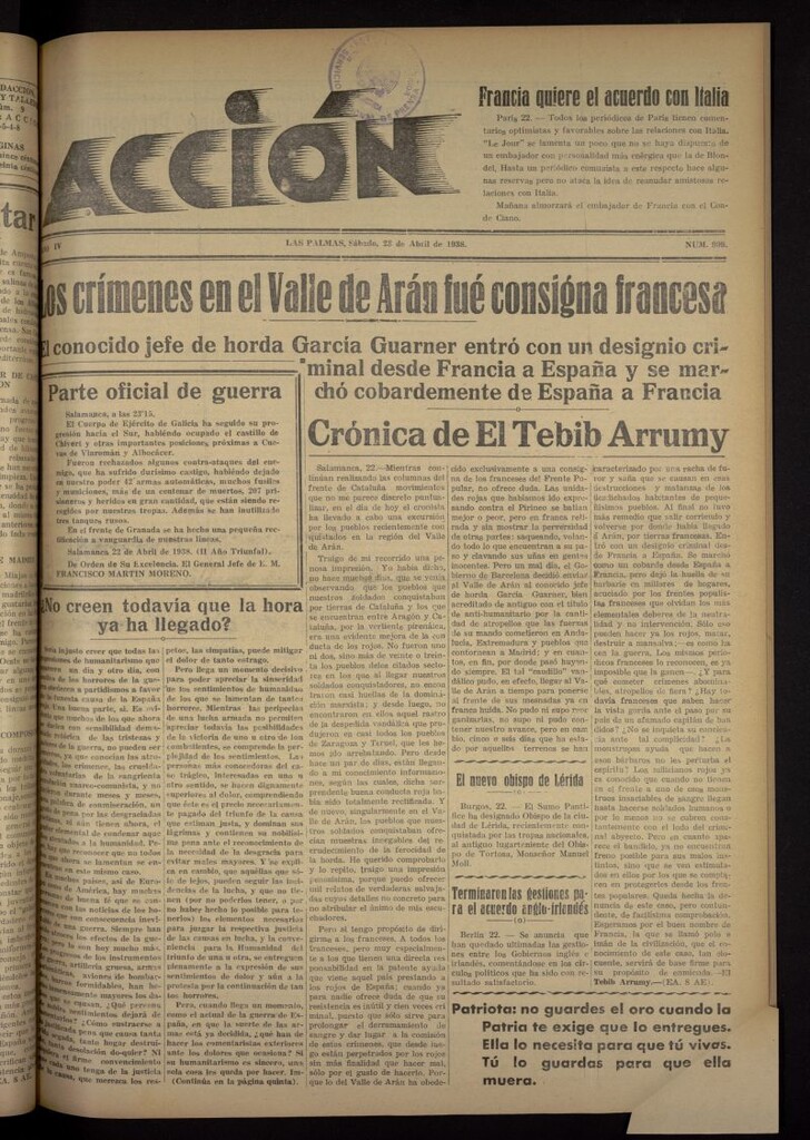 Miniatura de Acción (Las Palmas de Gran Canaria) del 23 de abril de 1938, nº 909