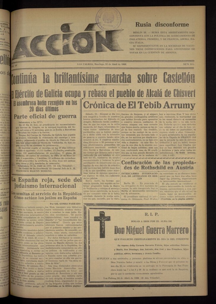Miniatura de Acción (Las Palmas de Gran Canaria) del 24 de abril de 1938, nº 910