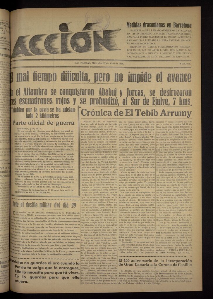 Miniatura de Acción (Las Palmas de Gran Canaria) del 27 de abril de 1938, nº 912