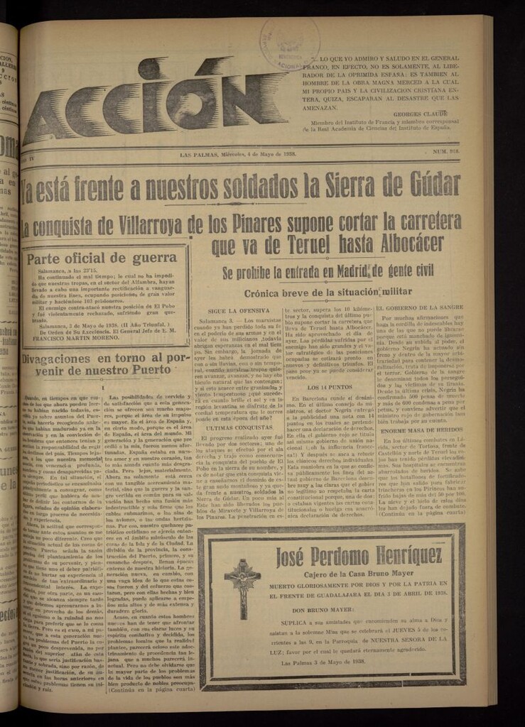 Miniatura de Acción (Las Palmas de Gran Canaria) del 4 de mayo de 1938, nº 918