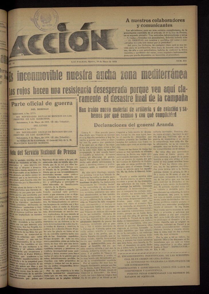 Miniatura de Acción (Las Palmas de Gran Canaria) del 10 de mayo de 1938, nº 923