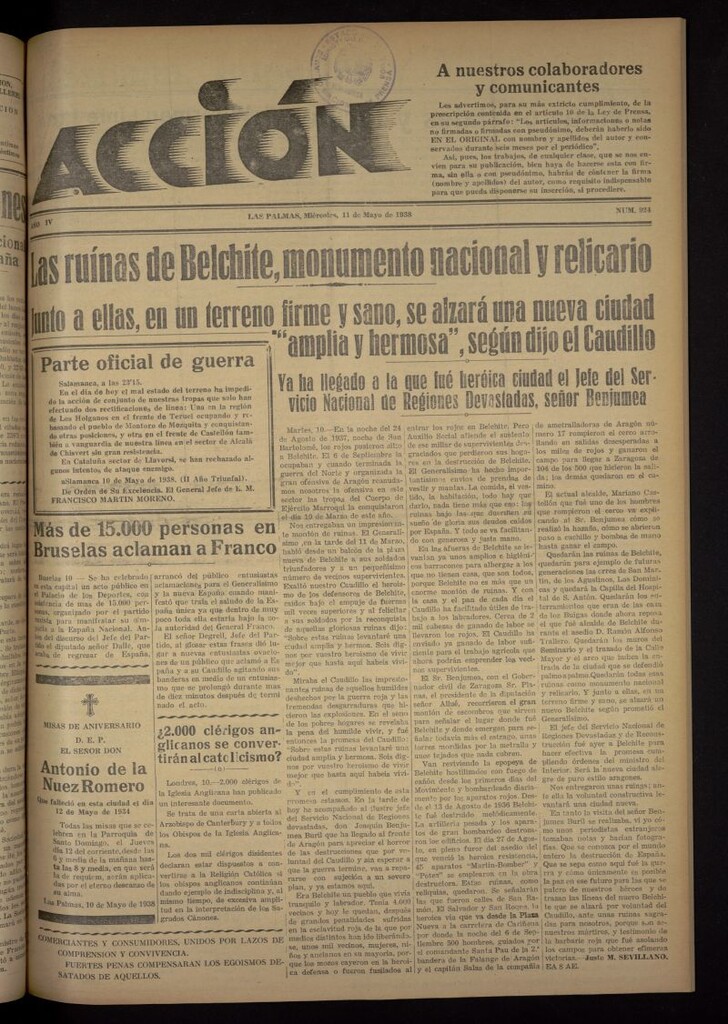 Miniatura de Acción (Las Palmas de Gran Canaria) del 11 de mayo de 1938, nº 924
