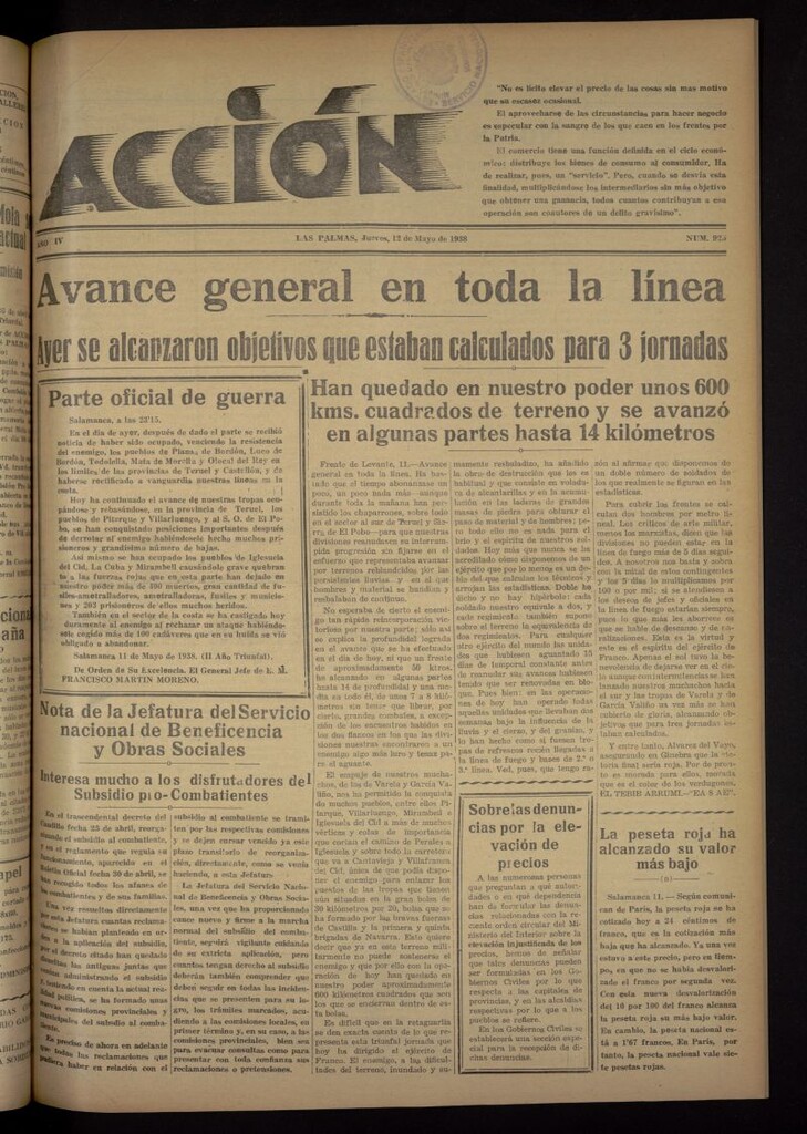 Miniatura de Acción (Las Palmas de Gran Canaria) del 12 de mayo de 1938, nº 925