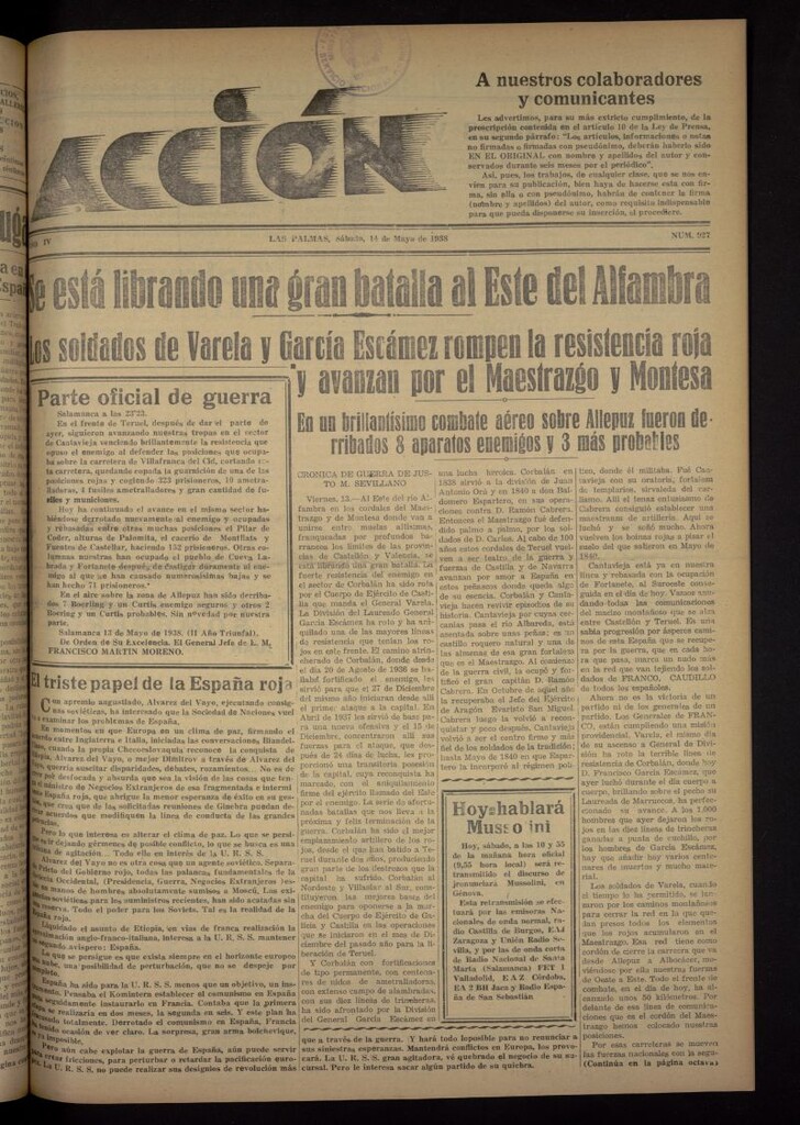 Miniatura de Acción (Las Palmas de Gran Canaria) del 14 de mayo de 1938, nº 927