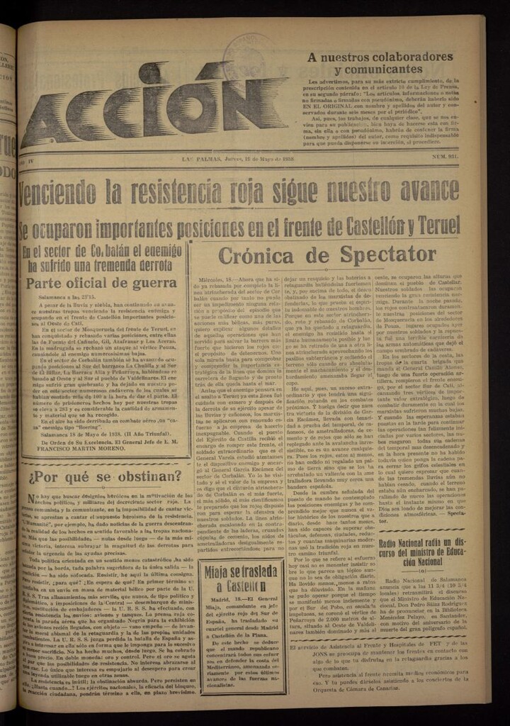 Miniatura de Acción (Las Palmas de Gran Canaria) del 19 de mayo de 1938, nº 931