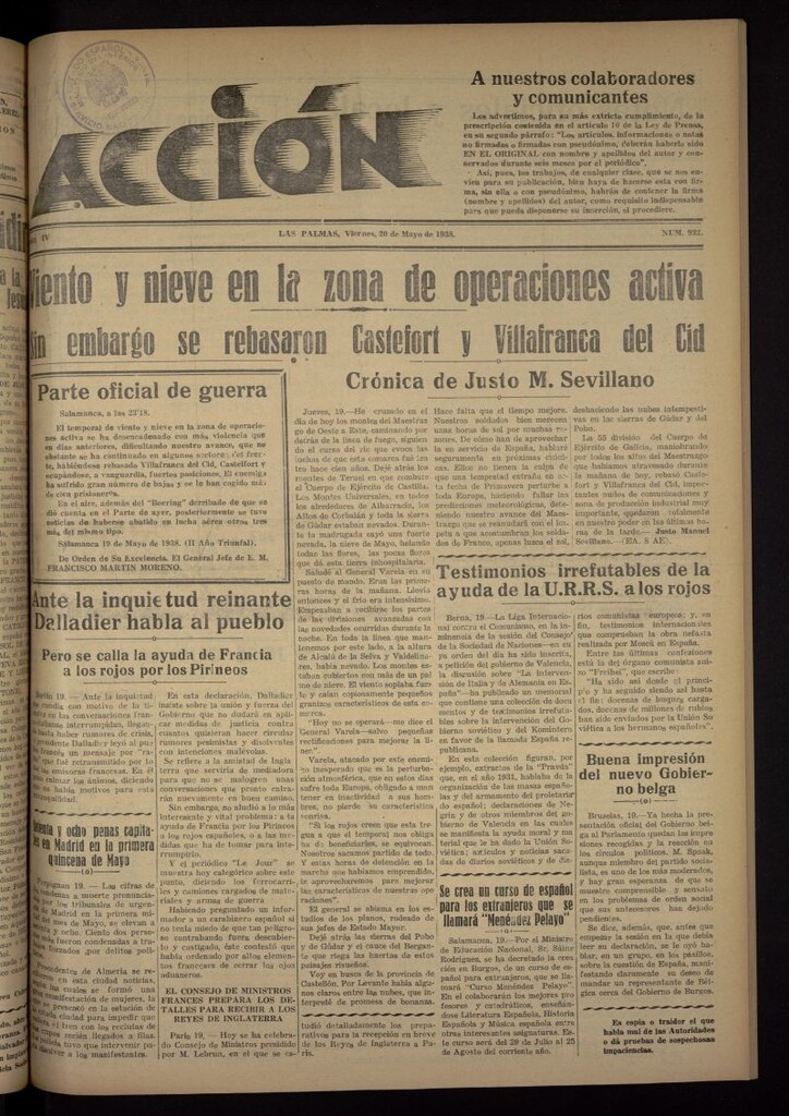Miniatura de Acción (Las Palmas de Gran Canaria) del 20 de mayo de 1938, nº 932