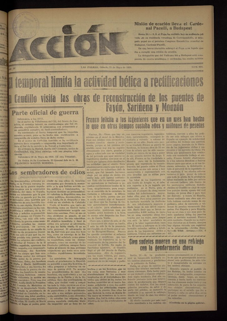 Miniatura de Acción (Las Palmas de Gran Canaria) del 21 de mayo de 1938, nº 933