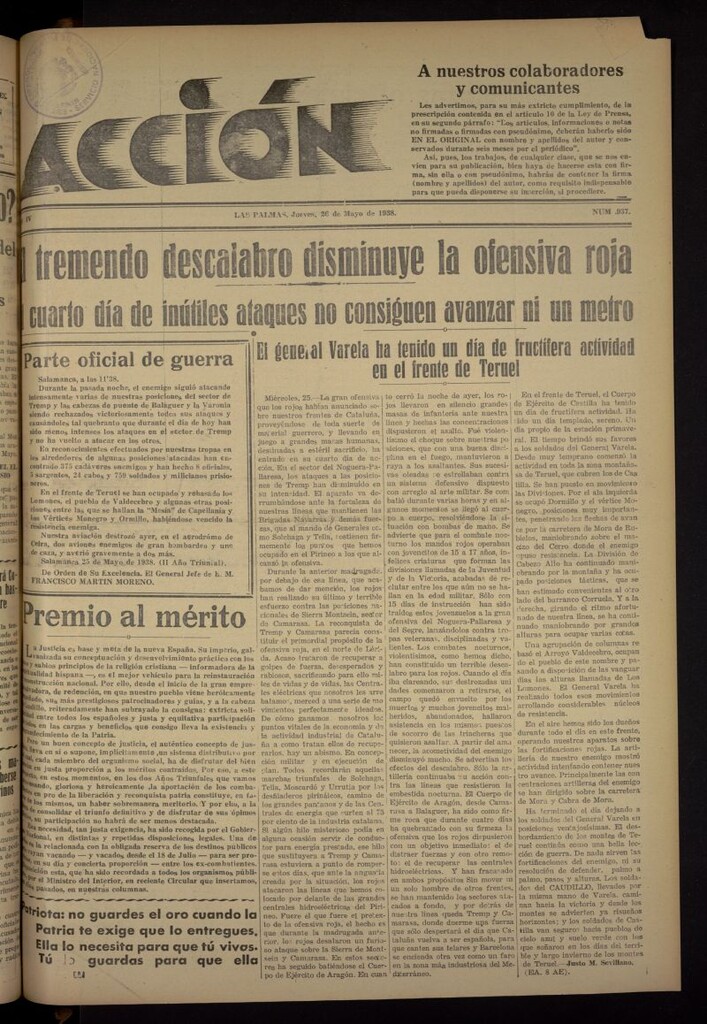 Miniatura de Acción (Las Palmas de Gran Canaria) del 26 de mayo de 1938, nº 937