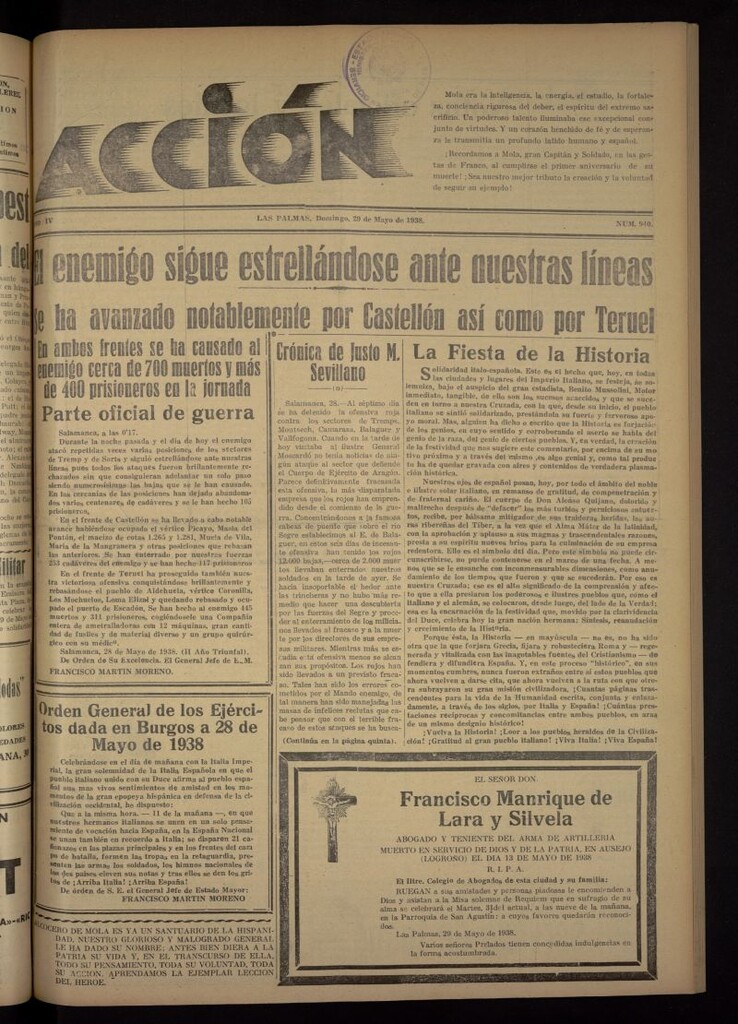 Miniatura de Acción (Las Palmas de Gran Canaria) del 29 de mayo de 1938, nº 940